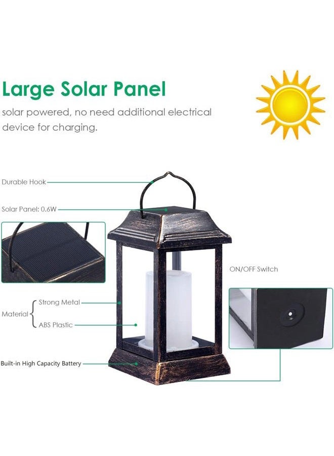 TomCare Solar Lights Metal Flickering Flame Solar Lantern Outdoor Hanging Lanterns Lighting Heavy Duty Solar Powered Waterproof LED Flame Lights for Patio Garden Christmas Decorations, 2 Pack (Bronze) - Image 4