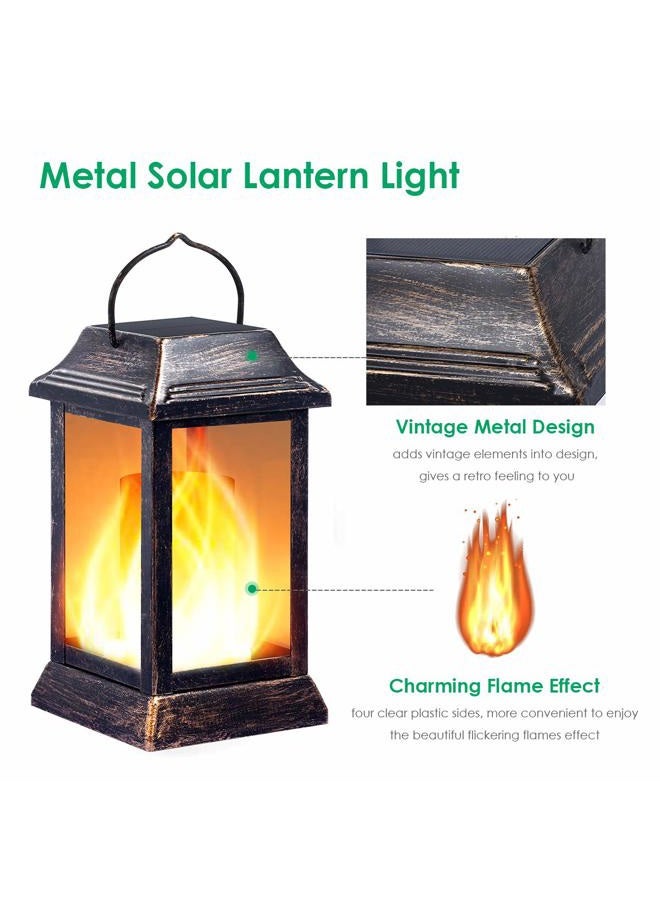 TomCare Solar Lights Metal Flickering Flame Solar Lantern Outdoor Hanging Lanterns Lighting Heavy Duty Solar Powered Waterproof LED Flame Lights for Patio Garden Christmas Decorations, 2 Pack (Bronze) - Image 2