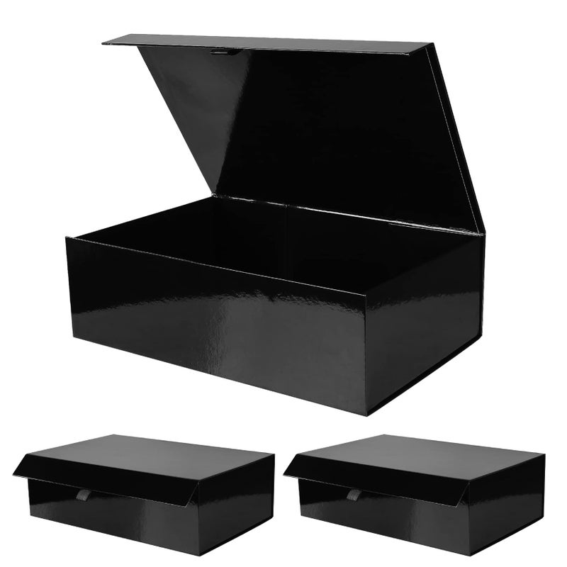 Aimyoo 3 Pack Black Collapsible Gift Box with Magnetic Closure Lids  Rope for Easy Opening 138x9x43 Bridesmaid Groomsman Proposal Boxes Rectangle Storage Present Boxes