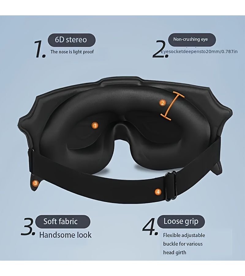 Black 3D Contour Sleep Mask Adjustable Light Blocking for Travel Relaxation - Image 3