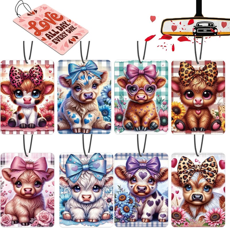 OPPKEPT Car Air Fresheners Highland Cow Gifts 8 Pack - Cute Cow Hanging Accessories for Home and Vehicle - Image 1