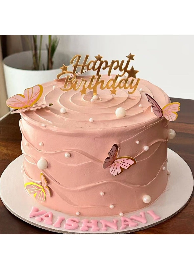 Happy Birthday Cake Topper Gold Acrylic Dessert Cake Decor Birthday Topper Holiday and Party Supplies for Birthday Party - Image 1