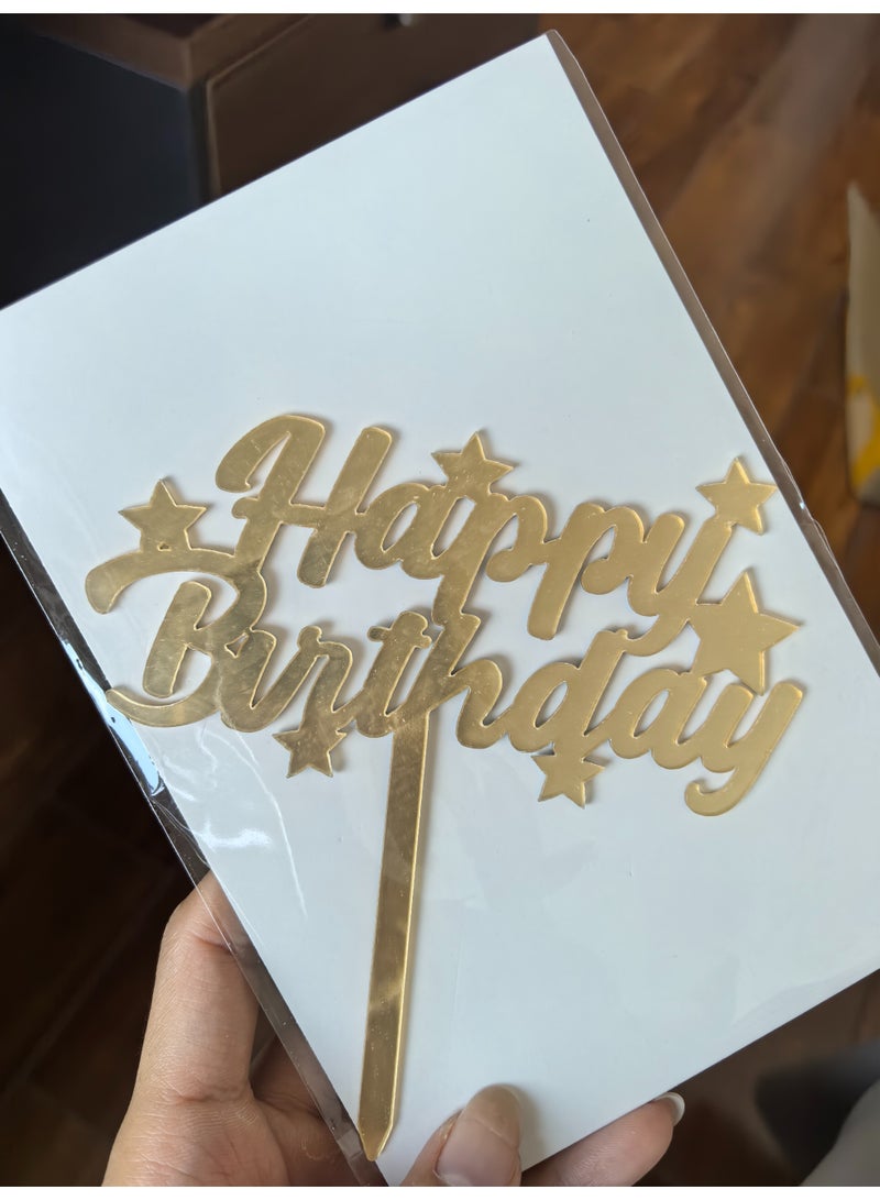 Happy Birthday Cake Topper Gold Acrylic Dessert Cake Decor Birthday Topper Holiday and Party Supplies for Birthday Party - Image 2