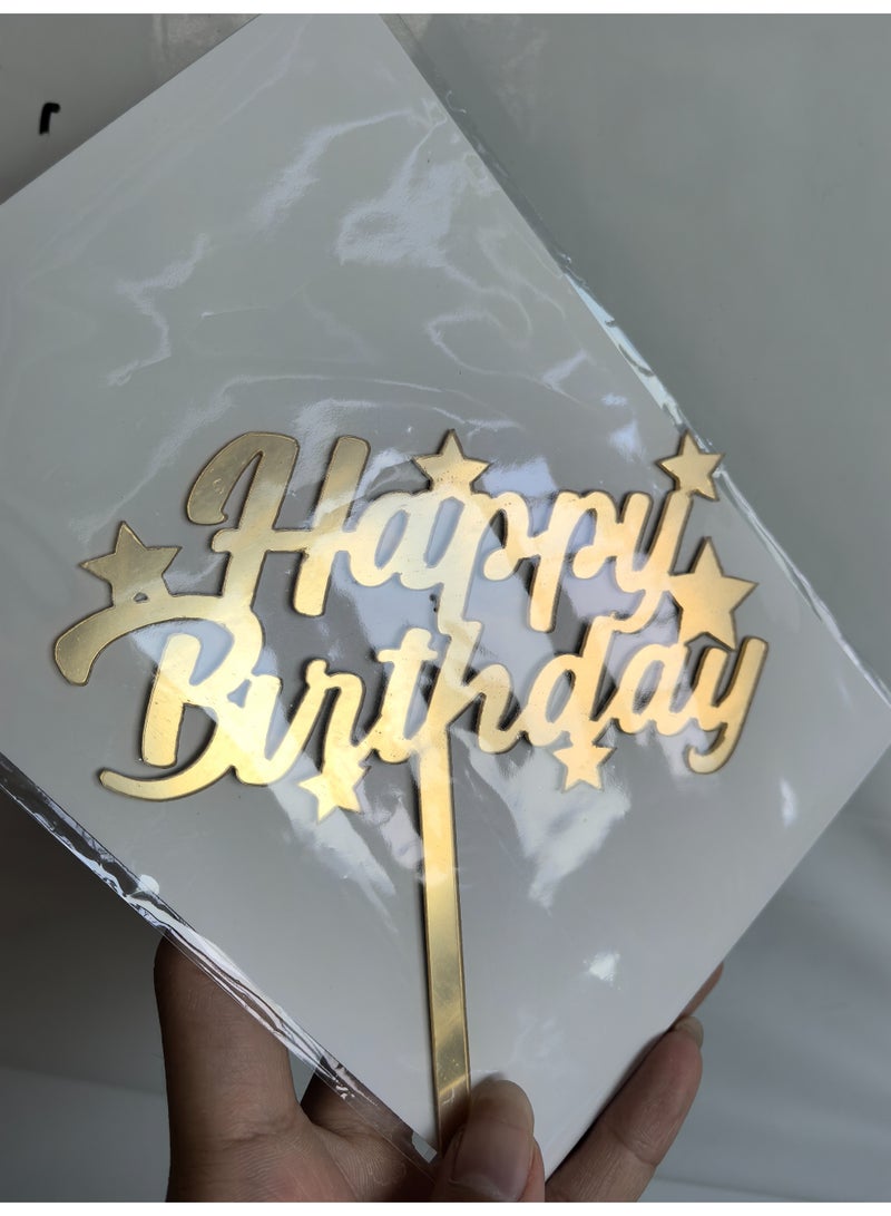 Happy Birthday Cake Topper Gold Acrylic Dessert Cake Decor Birthday Topper Holiday and Party Supplies for Birthday Party - Image 3