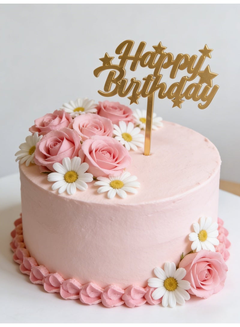 كعكة عيد ميلاد سعيدة توبر ذهبي أكريليك تزيين كعكة الحلوى توبر عيد ميلاد مستلزمات الأعياد والحفلات لحفلات عيد الميلاد - Image 4