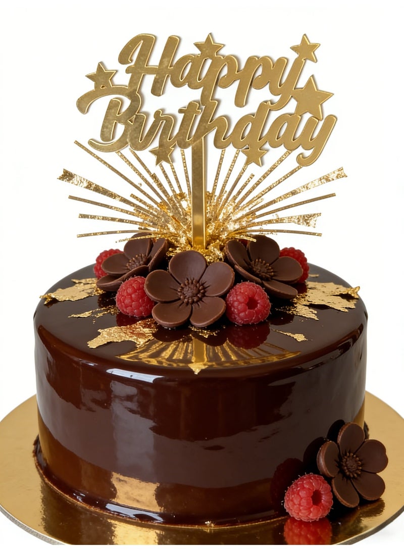 كعكة عيد ميلاد سعيدة توبر ذهبي أكريليك تزيين كعكة الحلوى توبر عيد ميلاد مستلزمات الأعياد والحفلات لحفلات عيد الميلاد - Image 2