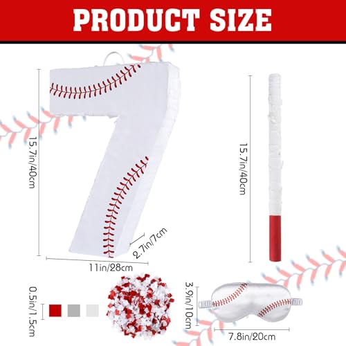 Lcoor Baseball Birthday Decorations Baseball Number 7 Piata with Blindfold Stick Blindfold Confetti for Baseball Pinata Sports Theme 7th Birthday Party Supplies 7TH - Image 5