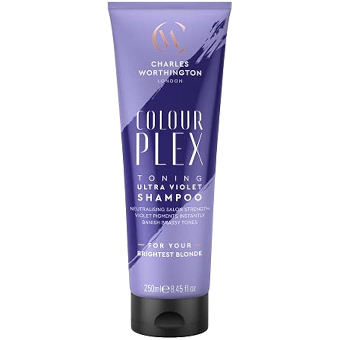 CHARLES WORTHINGTON COLOURPLEX TONING ULTRA VIOLET SHAMPOO, BLONDE SHAMPOO TO TONE AND BRIGHTEN, PURPLE SHAMPOO FOR BLONDE HAIR, BLONDE TONER FOR WOMEN AND MEN, SALON SHAMPOO FOR BLONDES, 250 ML - Image 1