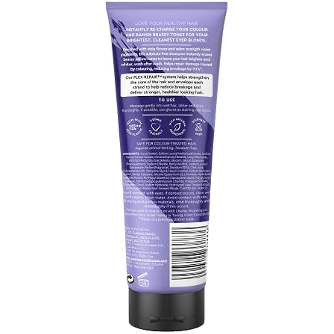 CHARLES WORTHINGTON COLOURPLEX TONING ULTRA VIOLET SHAMPOO, BLONDE SHAMPOO TO TONE AND BRIGHTEN, PURPLE SHAMPOO FOR BLONDE HAIR, BLONDE TONER FOR WOMEN AND MEN, SALON SHAMPOO FOR BLONDES, 250 ML - Image 3