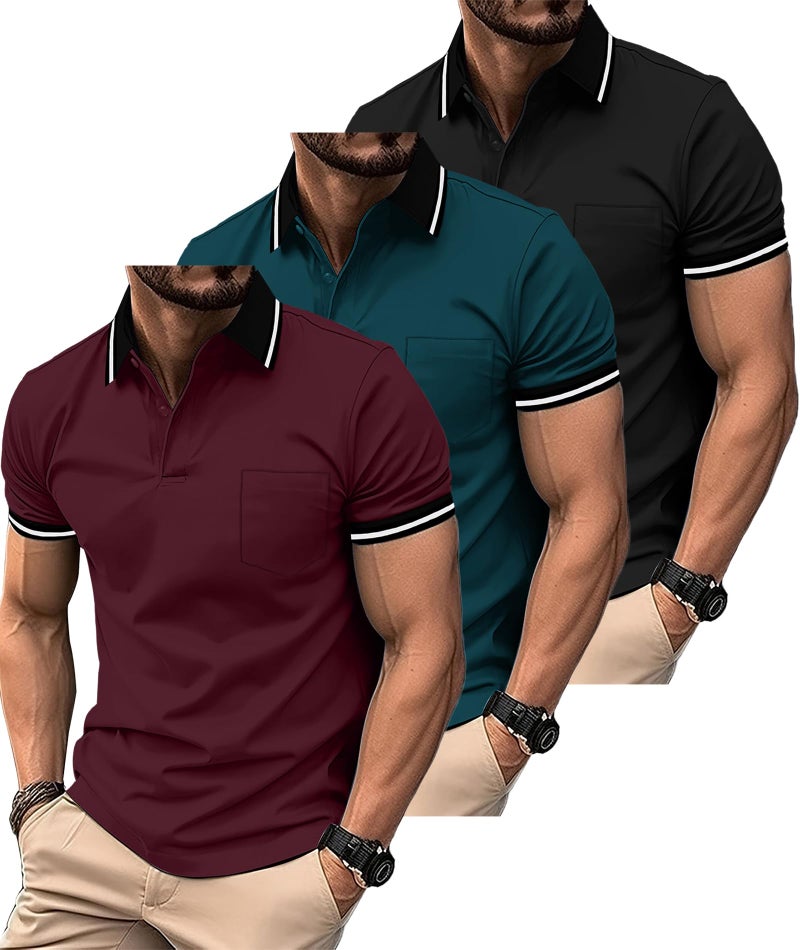 ZITY 3 Pack Men Polo Shirts Short Sleeve with Pocket Sport Wicking Shirts for Men Casual Athletic Collared T-Shirts - Image 1