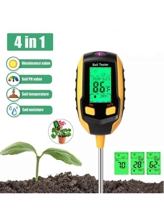 4-in-1 Soil Meter, Soil Tester, Digital Plant Soil Moisture Meter with Temperature/Moisture/Light for Gardening, Farming, Lawn, indoor and outdoor plants - Image 1
