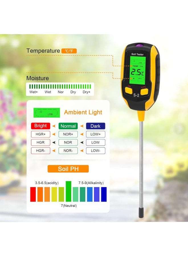 4-in-1 Soil Meter, Soil Tester, Digital Plant Soil Moisture Meter with Temperature/Moisture/Light for Gardening, Farming, Lawn, indoor and outdoor plants - Image 5