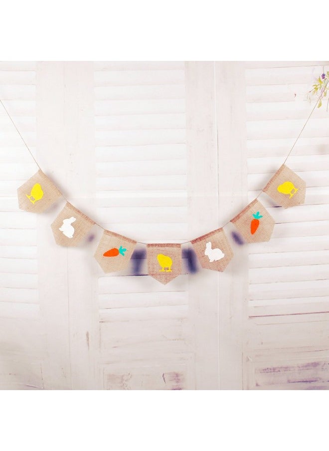 GOER GOER Natural Burlap Banner for Easter Decorations,Bunny Carrot and Chick Pattern Bunting Banner  - Image 2