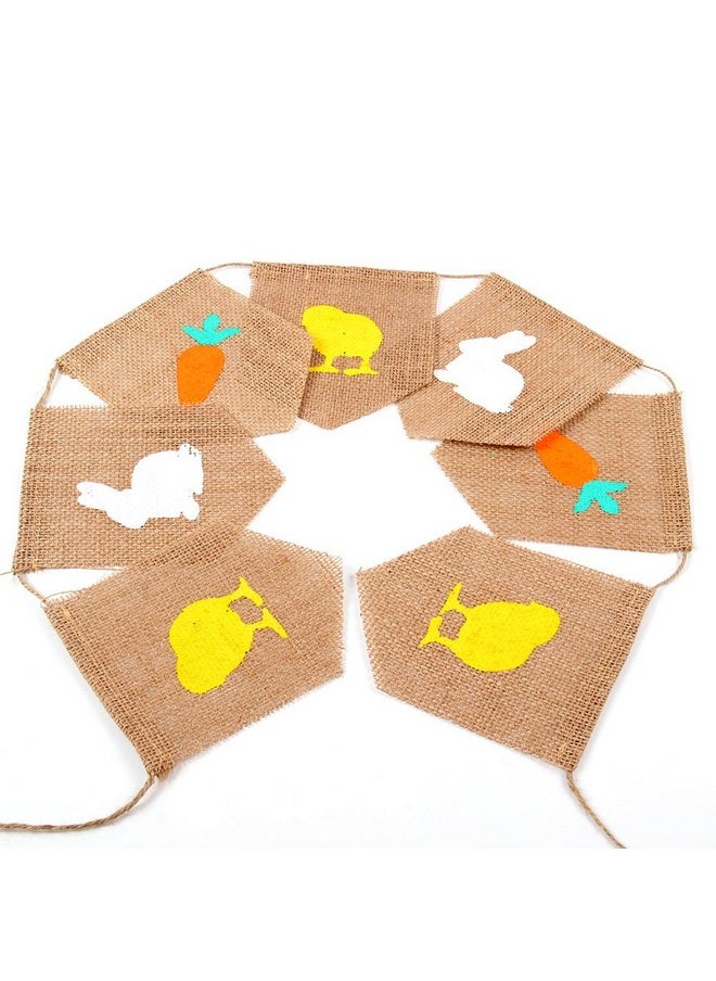 GOER GOER Natural Burlap Banner for Easter Decorations,Bunny Carrot and Chick Pattern Bunting Banner  - Image 3