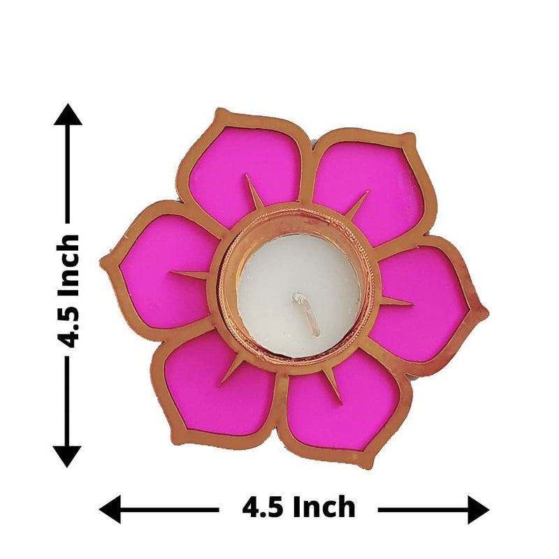 GIFT JAIPUR Gift Jaipur Wooden Multicolor Mix Lotus Diya Rangoli Set of 7 Candles with Wax Reusable Deepak for Home Temple Decorations on Diwali Dusshera Wedding Pooja New Year - Image 2
