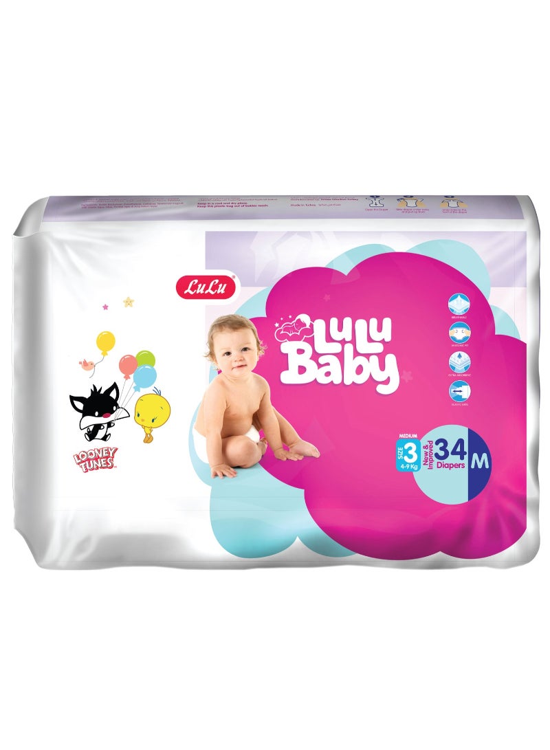 LuLu Baby Diapers Size 3 Medium 4-9 kg Value Pack 34 pcs