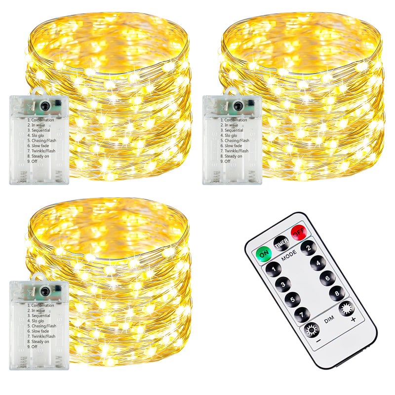 YIQU 3Pack 78FT 240 LED Fairy Lights Battery Operated with Timer Remote Waterproof Twinkle Lights Indoor Outdoor 8 Modes for Bedroom Centerpiece Wedding DIY Party Christmas Classroom Dorm Decoration - Image 2