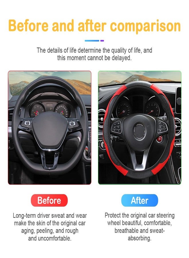 Osilly Car Steering Wheel Cover, 15 inch Carbon Fiber Microfiber PU Leather Elastic Steering Wheel Protector for Men Women, Anti-Slip Breathable Car Interior Accessories for Most Cars (Red) - Image 5