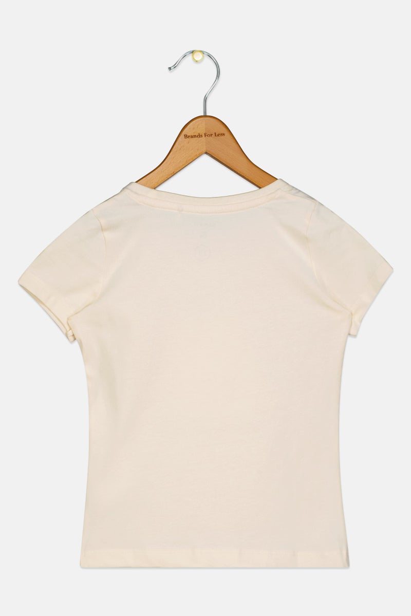 NAME IT Toddlers Girl Crew Neck Short Sleeve Graphic Print T-Shirt, Cream - Image 2