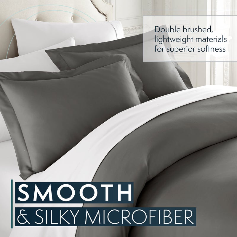 HC COLLECTION Duvet Cover - Grey King Size Duvet Cover - 3 Piece Soft Breathable Microfiber Duvet Cover Set with Zipper Closure & 2 Pillow Shams - Image 4