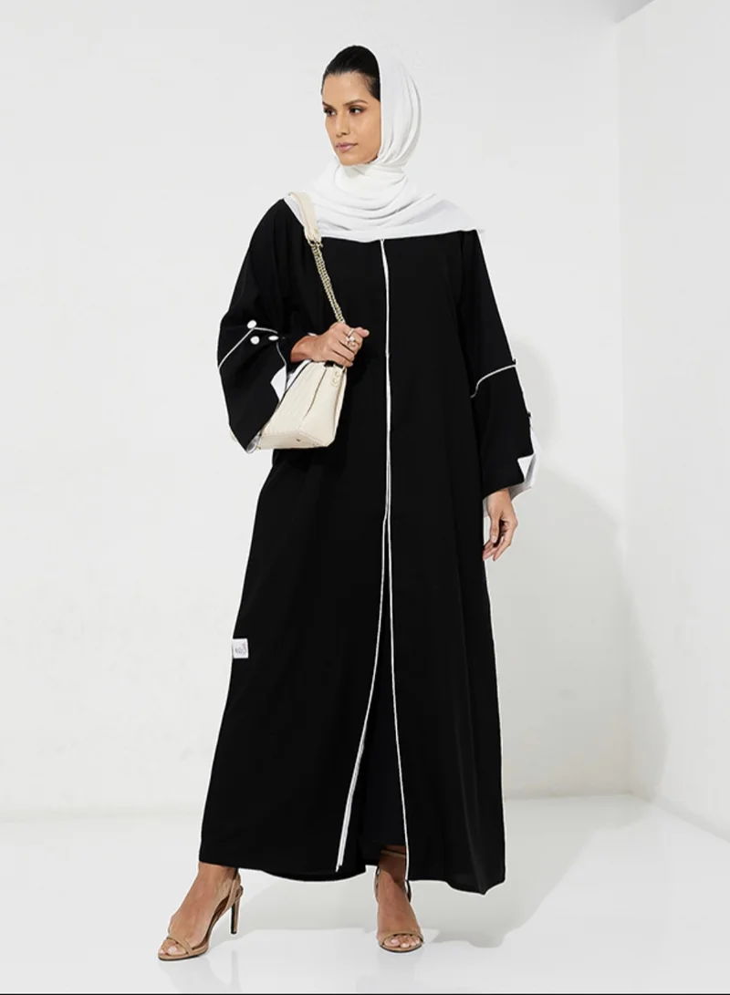 Rosette Abaya Black Abaya with buttons design