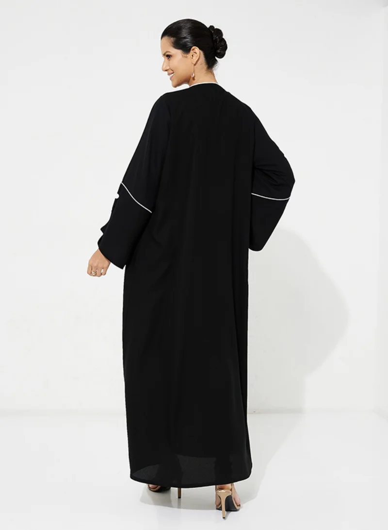 Rosette Abaya Black Abaya with buttons design