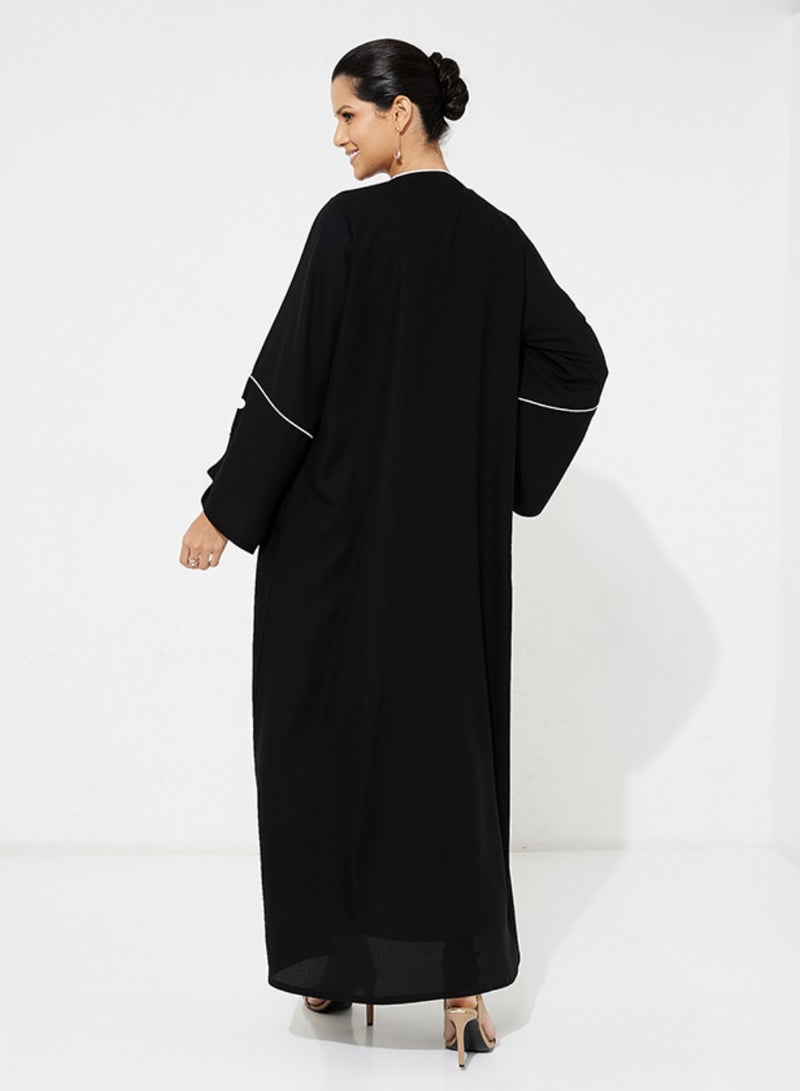 Rosette Abaya Black Abaya with buttons design - Image 3