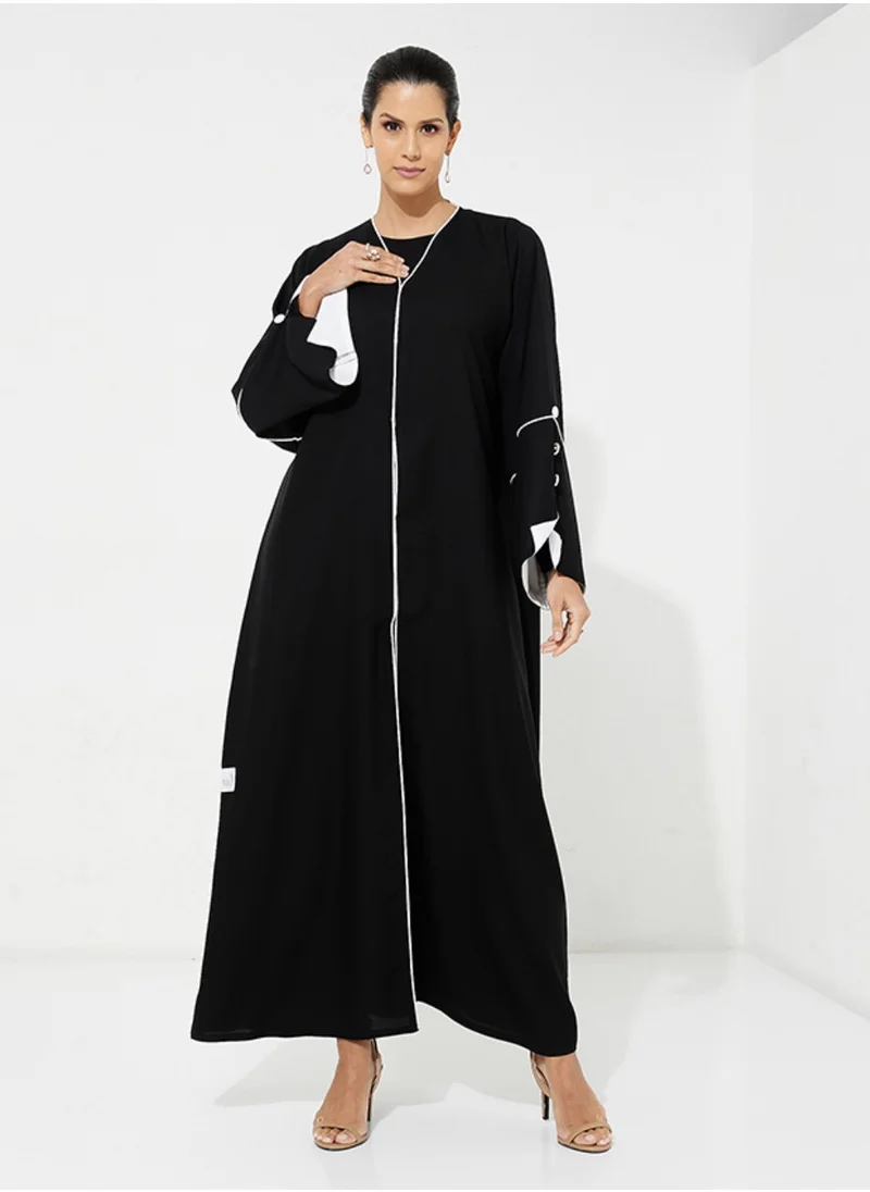 Rosette Abaya Black Abaya with buttons design