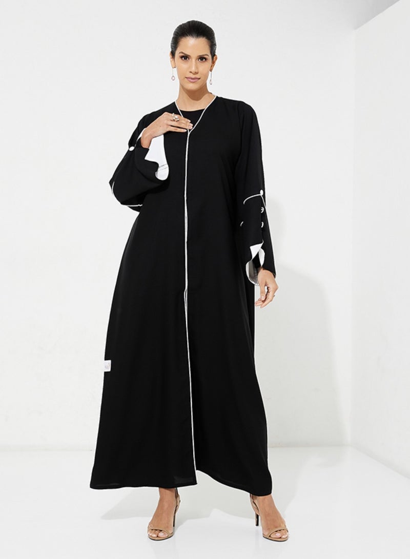 Rosette Abaya Black Abaya with buttons design - Image 1