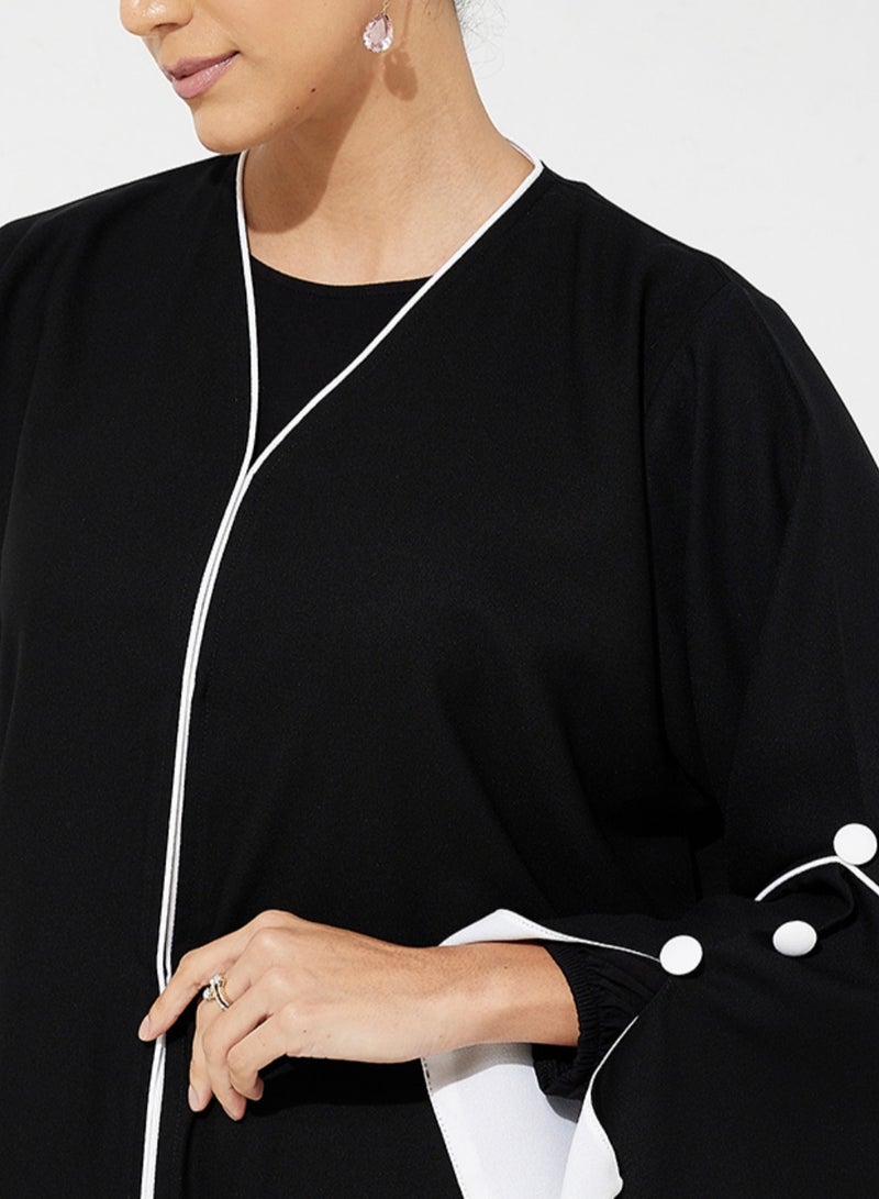 Rosette Abaya Black Abaya with buttons design - Image 2