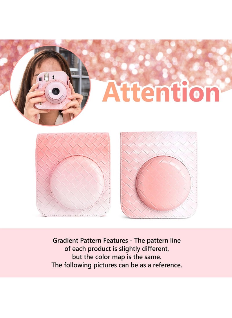 Generic Gradient Weave PU Leather Case for Fujifilm/Polaroid Instax Mini 12 - Chic Protective Camera Cover with Shoulder Strap - Pink Color  - Image 5