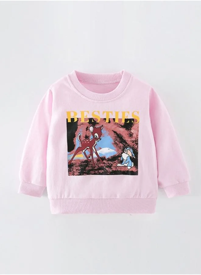 YUNIQEE Peach Printed Long Sleeve Crew Neck T-Shirt