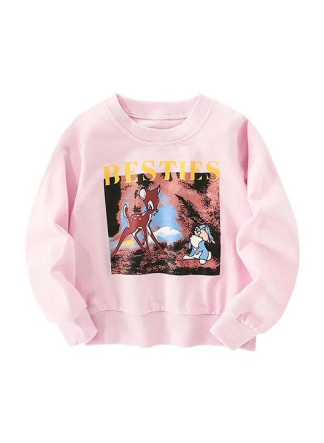 YUNIQEE Peach Printed Long Sleeve Crew Neck T-Shirt
