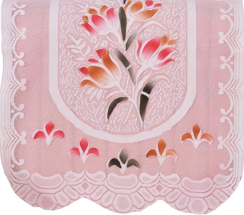 HOMECROWN Polyester Cotton Net Fabric Floral Design 5 Seater Sofa Cover Set for 3 seaters and 2 Seater Sofa Set Pink 69 x 178 cm - Image 4