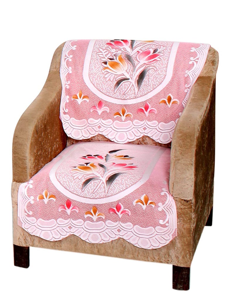 HOMECROWN Polyester Cotton Net Fabric Floral Design 5 Seater Sofa Cover Set for 3 seaters and 2 Seater Sofa Set Pink 69 x 178 cm - Image 3