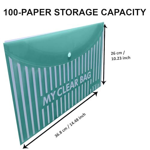 CAMPIO Heavy Plastic 300 Microns Clear Envelopes with Snap Button Closure - A4 and Legal Letter Size - Lining Print Plastic Poly Document File Folders for School, Home, and Office Use - Pack of 10 - Image 2