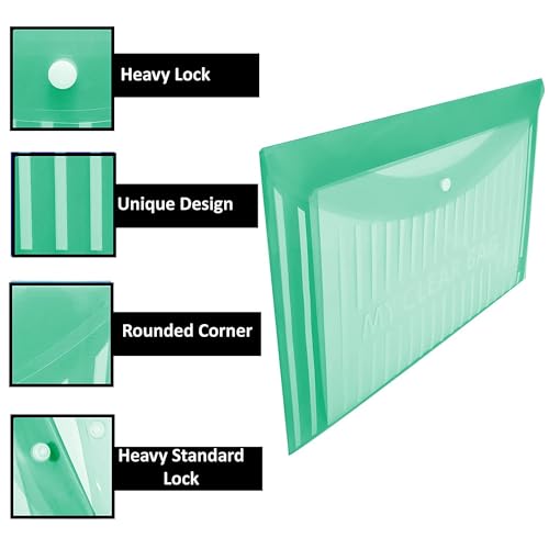 CAMPIO Heavy Plastic 300 Microns Clear Envelopes with Snap Button Closure - A4 and Legal Letter Size - Lining Print Plastic Poly Document File Folders for School, Home, and Office Use - Pack of 10 - Image 3
