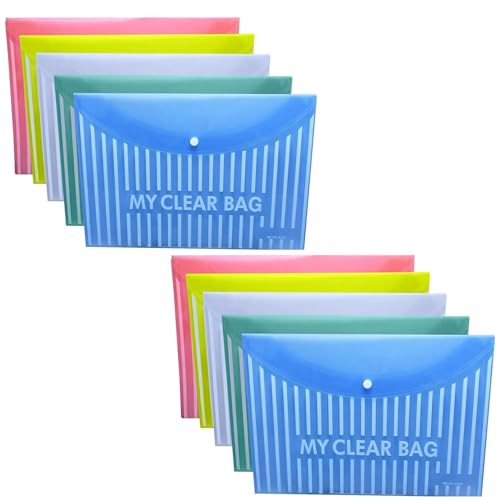CAMPIO Heavy Plastic 300 Microns Clear Envelopes with Snap Button Closure - A4 and Legal Letter Size - Lining Print Plastic Poly Document File Folders for School, Home, and Office Use - Pack of 10 - Image 5