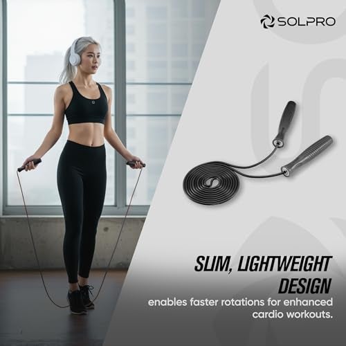Solpro Ascend Adjustable Jump Rope Skipping Rope for men, women, kids, athletes | Unisex, Tangle-Free, Non-Slip, Durable | Ideal for fitness, cardio, agility & gym workouts. (Black) - Image 2