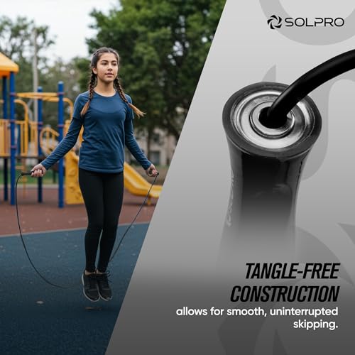 Solpro Ascend Adjustable Jump Rope Skipping Rope for men, women, kids, athletes | Unisex, Tangle-Free, Non-Slip, Durable | Ideal for fitness, cardio, agility & gym workouts. (Black) - Image 5