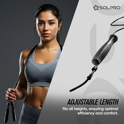 Solpro Ascend Adjustable Jump Rope Skipping Rope for men, women, kids, athletes | Unisex, Tangle-Free, Non-Slip, Durable | Ideal for fitness, cardio, agility & gym workouts. (Black) - Image 4