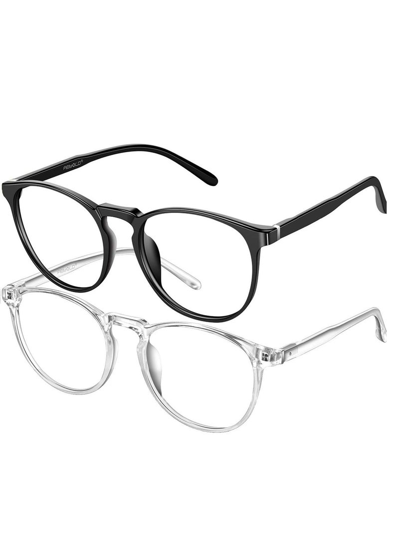 FEIYOLD Blue Light Blocking Glasses Women/Men,Retro Round Anti Eyestrain Computer Gaming Glasses(2Pack) - Image 1