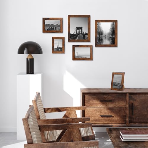 iRahmen 4x6 Picture Frame Set of 4, High Definition Glass 4 x 6 Frame, Wood Rustic Photo Frames for Horizontal or Vertical Display Tabletop and Wall Mounting - Image 2