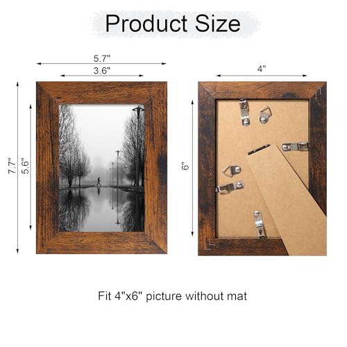 iRahmen 4x6 Picture Frame Set of 4, High Definition Glass 4 x 6 Frame, Wood Rustic Photo Frames for Horizontal or Vertical Display Tabletop and Wall Mounting - Image 4