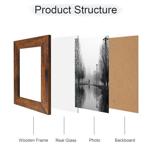 iRahmen 4x6 Picture Frame Set of 4, High Definition Glass 4 x 6 Frame, Wood Rustic Photo Frames for Horizontal or Vertical Display Tabletop and Wall Mounting - Image 3