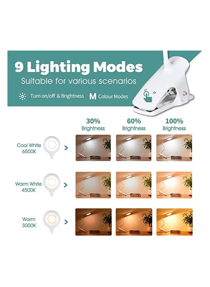 SYOSI LED Reading Light, Eye Protect Clip On Lamp for Bed Headboard, 28 LED Bed Reading Lights, USB Rechargeable Book Light for Kids, 9 Settings Clip On Desk Lamp, Led Clip Light with Flexible Neck - Image 3