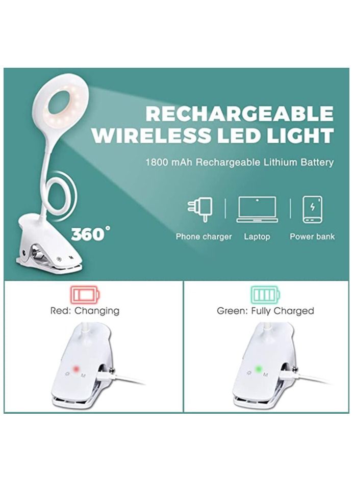 SYOSI LED Reading Light, Eye Protect Clip On Lamp for Bed Headboard, 28 LED Bed Reading Lights, USB Rechargeable Book Light for Kids, 9 Settings Clip On Desk Lamp, Led Clip Light with Flexible Neck - Image 4