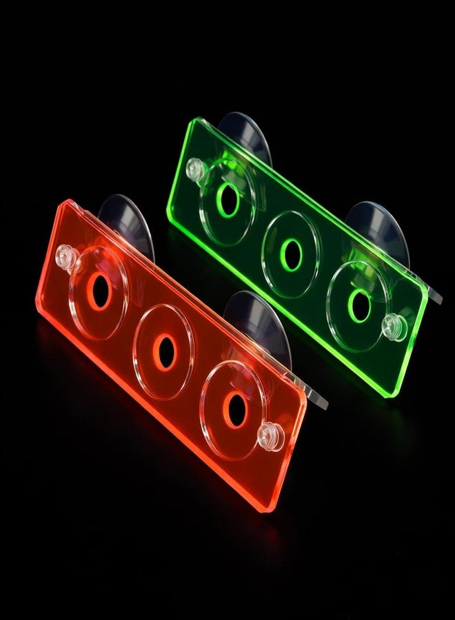 kcrygogo Acrylic Coral Frag Rack with Double Suction Cups, 3 Hole Coral Plug Holder for Reef Tank Aquarium, Fluorescent Green & Fluorescent Red, 2PCS - Image 1