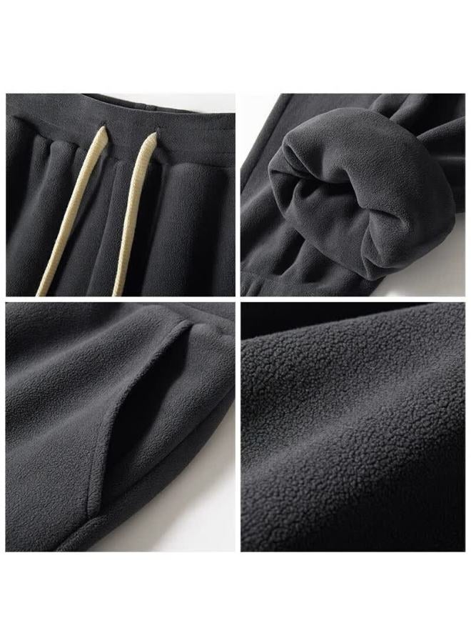 Geniolamode Men's Fleece-lined Pants Winter Warm Anti-cold Polar Fleece Casual Fashion Versatile Jogger Pants Black 3XL