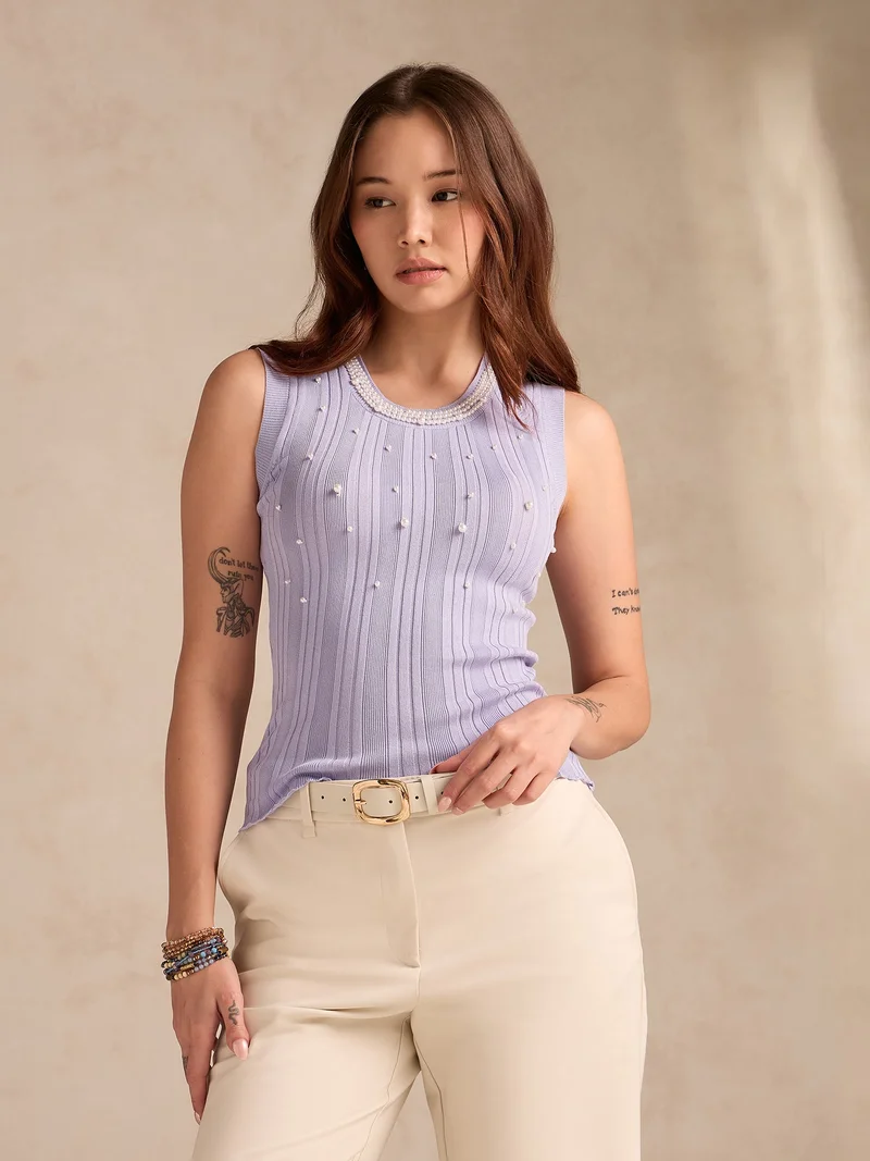 Outzidr Lilac Lilac Studded Neck Tank for Women | Best Price UAE
